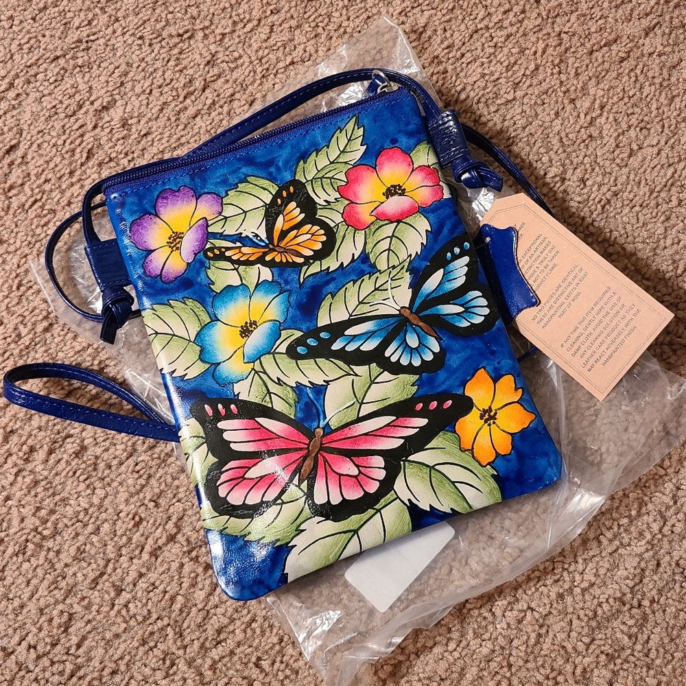Vibrant Blue Crossbody Bag with Butterflies & Flowers by Sukriti